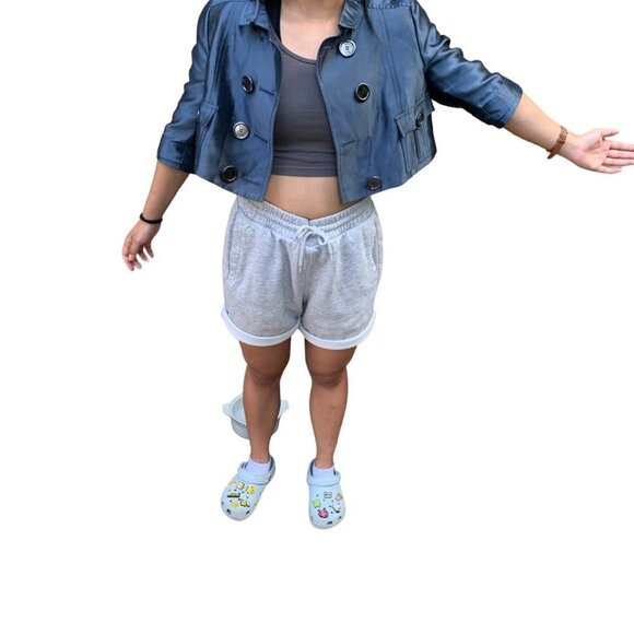 RARE 2007 Silk Cropped Burberry Jacket Size 6 Blue - Picture 4 of 16